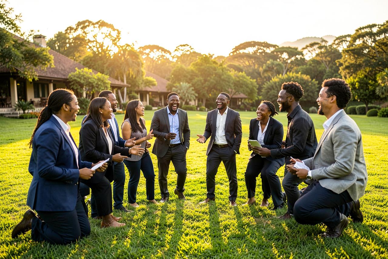 Corporate team in an outdoor team-building activity